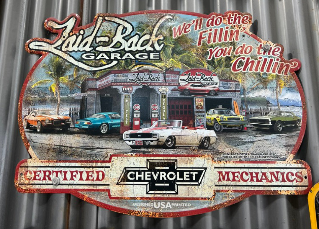 Dream Garage Camaro Embossed Metal Sign - Laid-Back