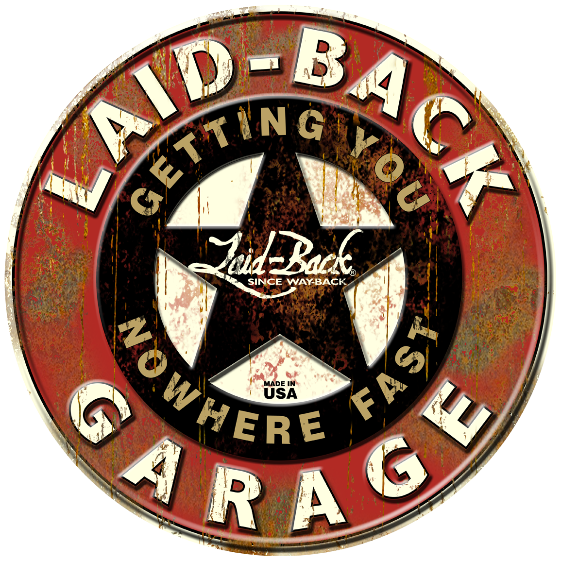 Garage Star Embossed Metal Sign - Laid-Back