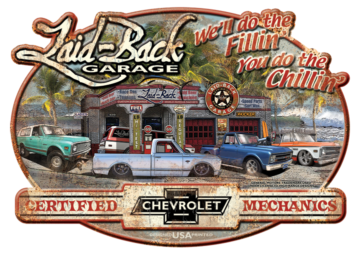 Dream Garage 67-72 Chevy Trucks Embossed Metal Sign - Laid-Back