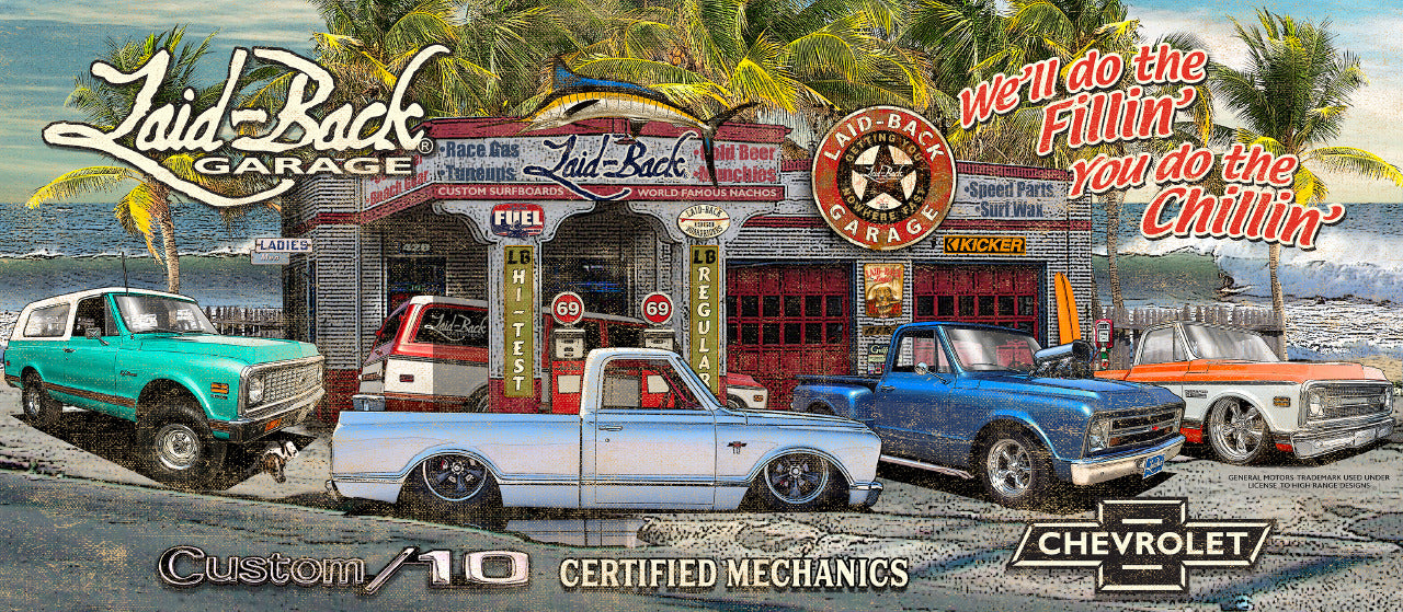 Beach Garage 67-72 Chevy Trucks 55x24 Banner