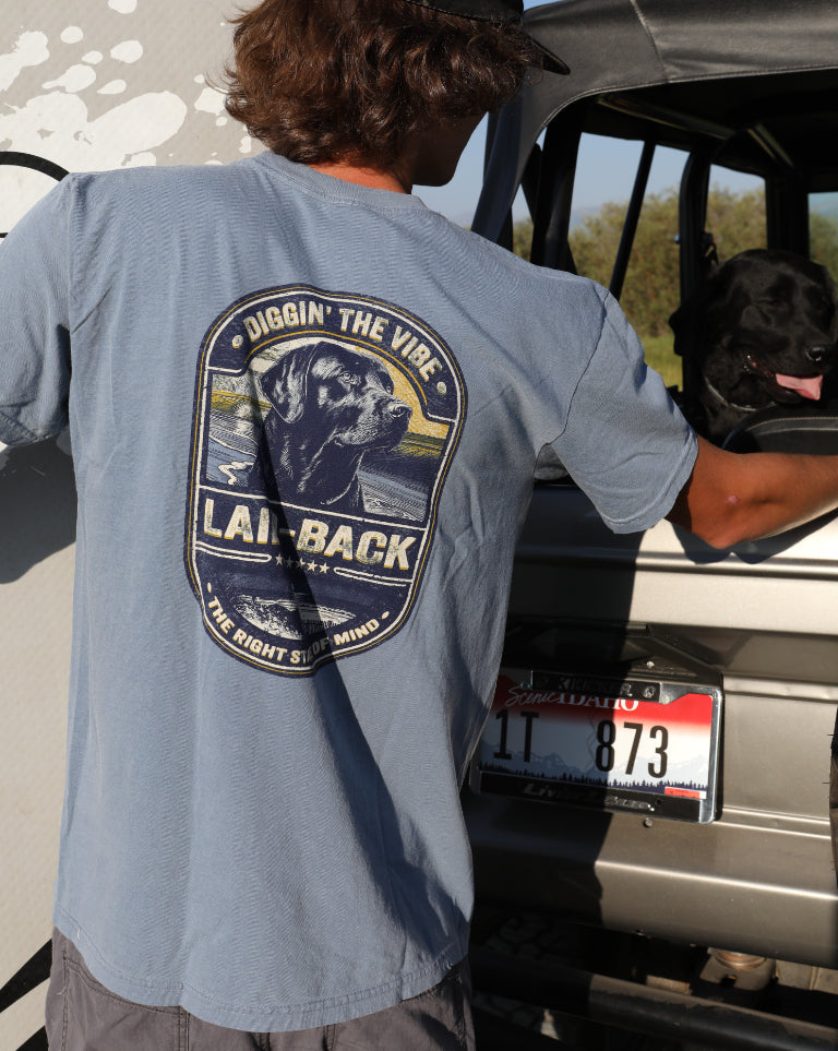 Foxhill Black Lab T-Shirt | My Dog Digs The Beach Shirt by Laid-Back