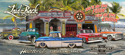 Beach Garage Chevy Trucks 55x24 Banner