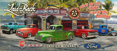 Beach Garage Ford Trucks 55x24 Banner