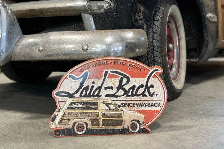 Halfway Woodie Embossed Metal Sign - Laid-Back