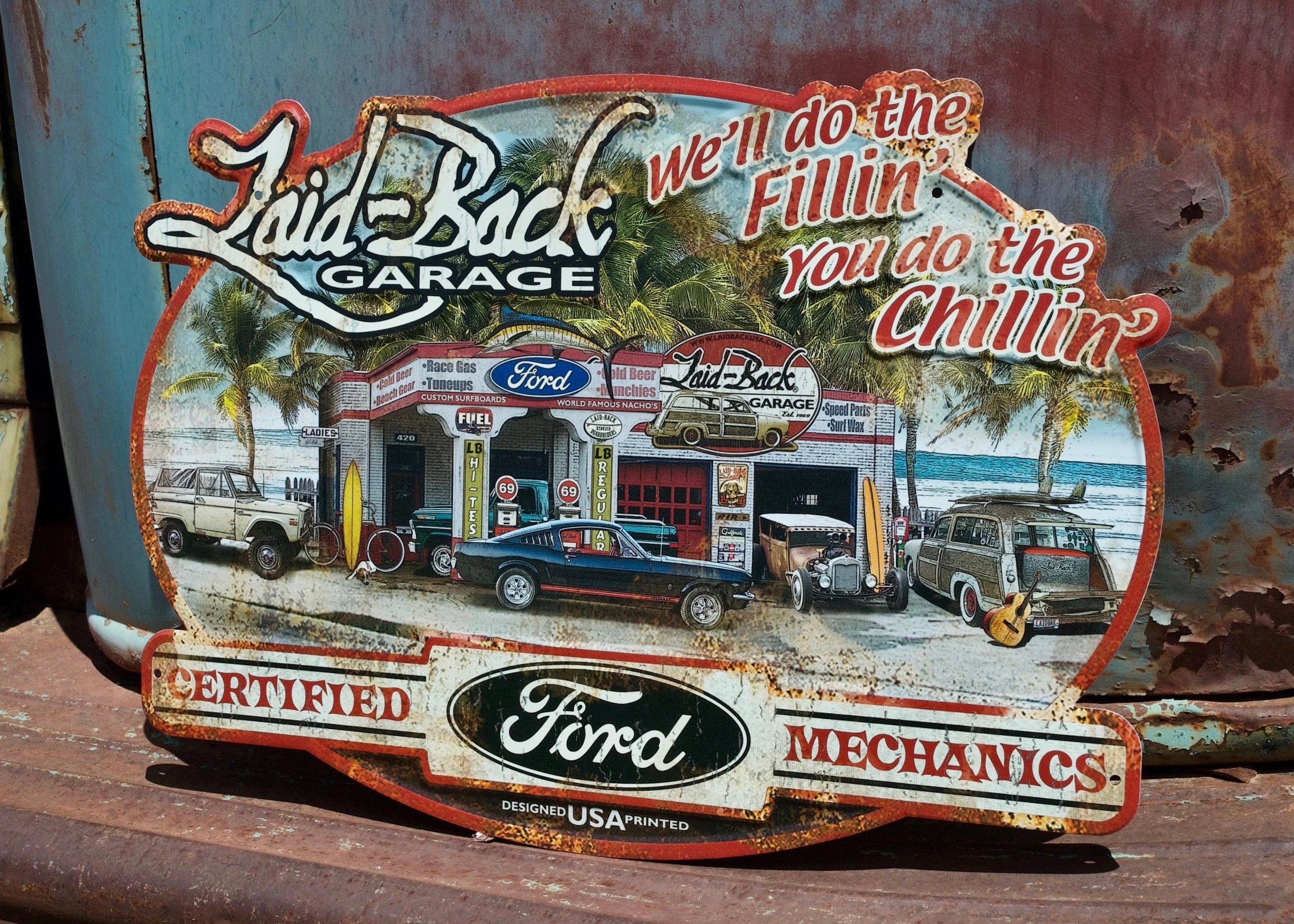Dream Garage Ford Embossed Metal Sign