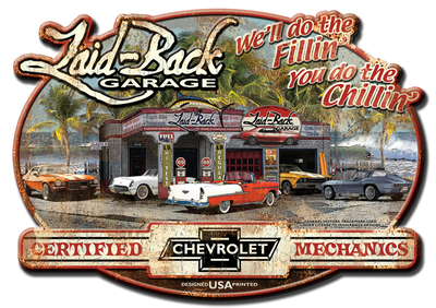 Dream Garage Chevy Embossed Metal Sign - Laid-Back