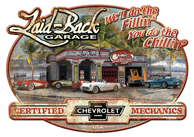 Dream Garage Corvette Embossed Metal Sign - Laid-Back