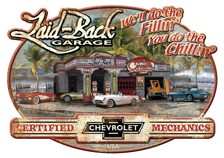 Dream Garage Corvette Embossed Metal Sign - Laid-Back