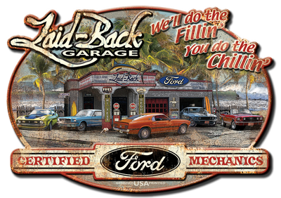 Dream Garage Mustang Embossed Metal Sign - Laid-Back